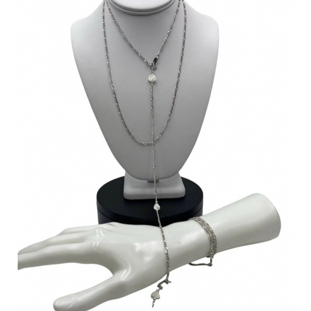 Sterling Figaro Chain Set Mother Of Pearl Hearts Mix Match Set‎ Interchangeable